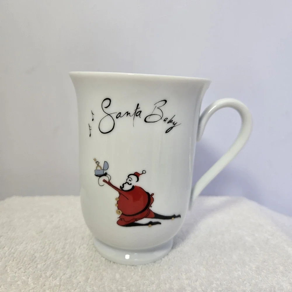 Pottery Barn Santa Baby Hot Cocoa Coffee Cups Tea Mugs Set Of 6 Christmas Rare